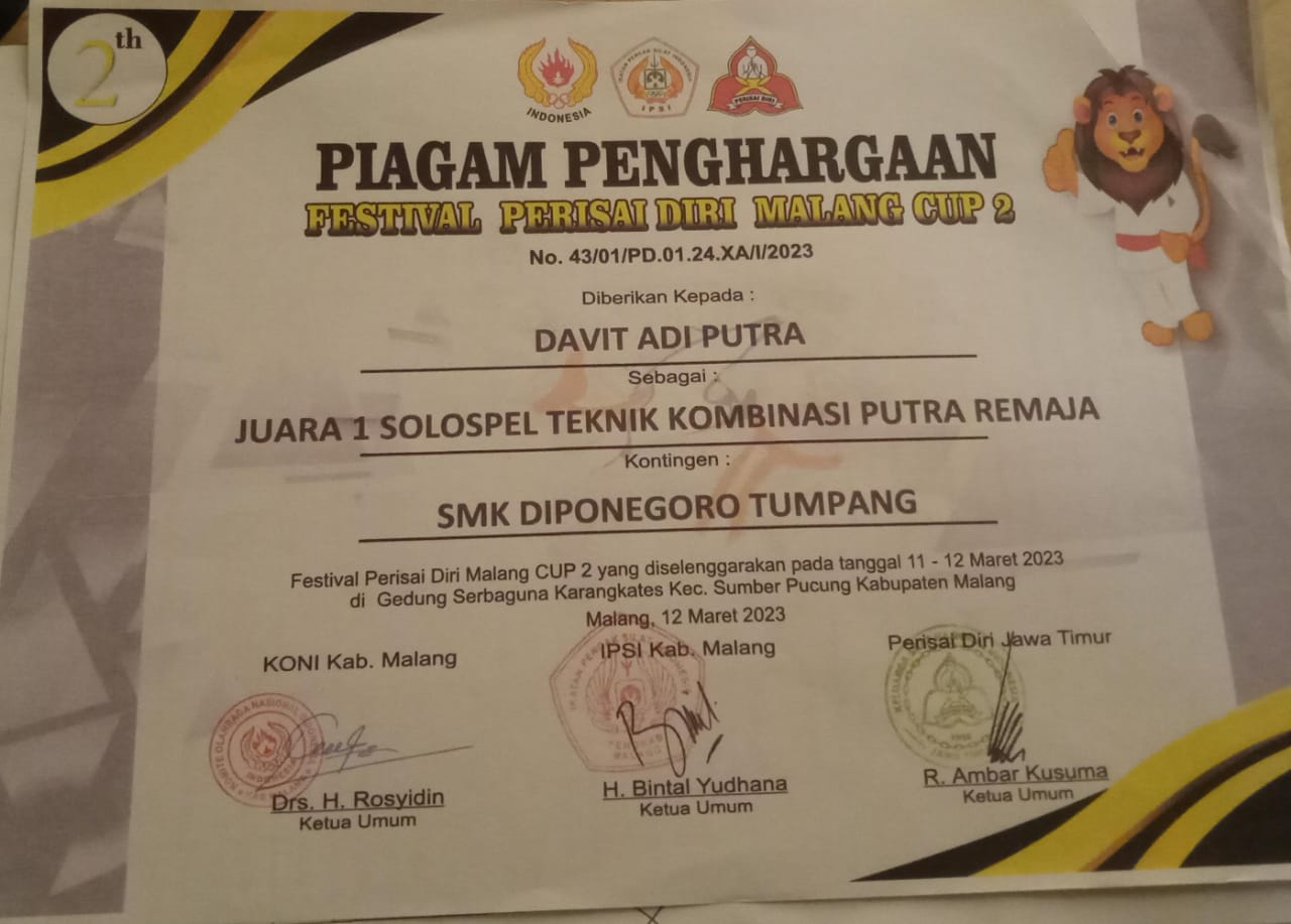 JUARA I SOLOSPEL TEHNIK KOMBINASI PUTRA REMAJA FESTIVAL PERISAI DIRI MALANG CUP 2