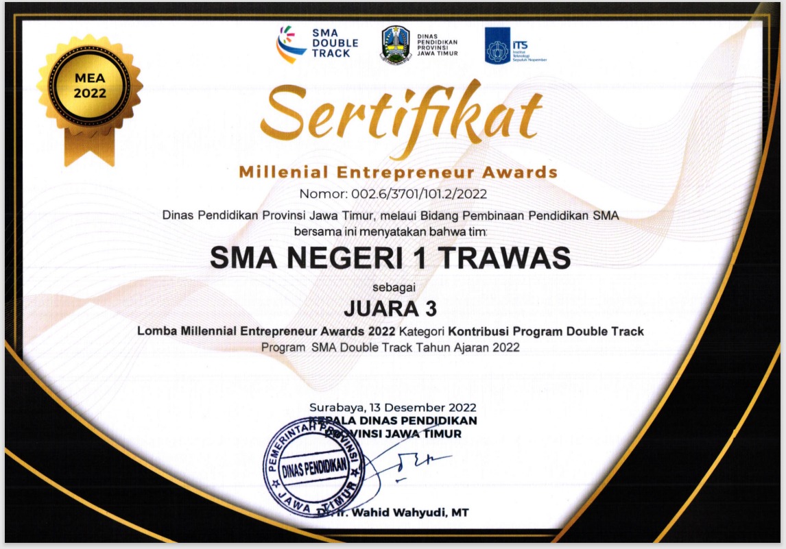 Juara 3 Lomba Millenila Entrepreneur Awards 2022 Kategori Kontribusi Progam dauble Track