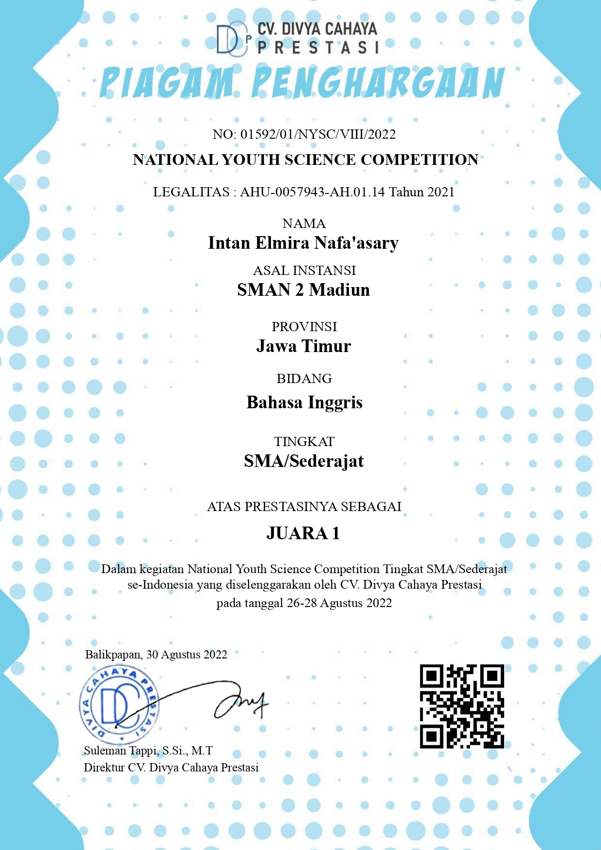 NATIONAL YOUTH SCIENCE COMOPETITION