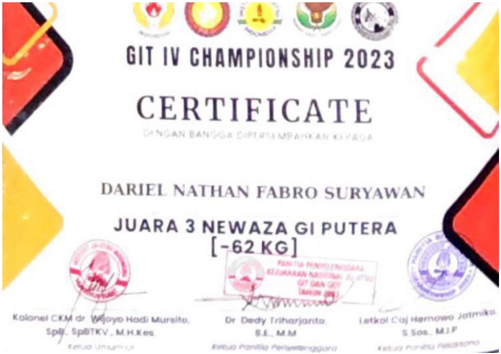 Juara 3 Newaza Gi Putra 62 kg