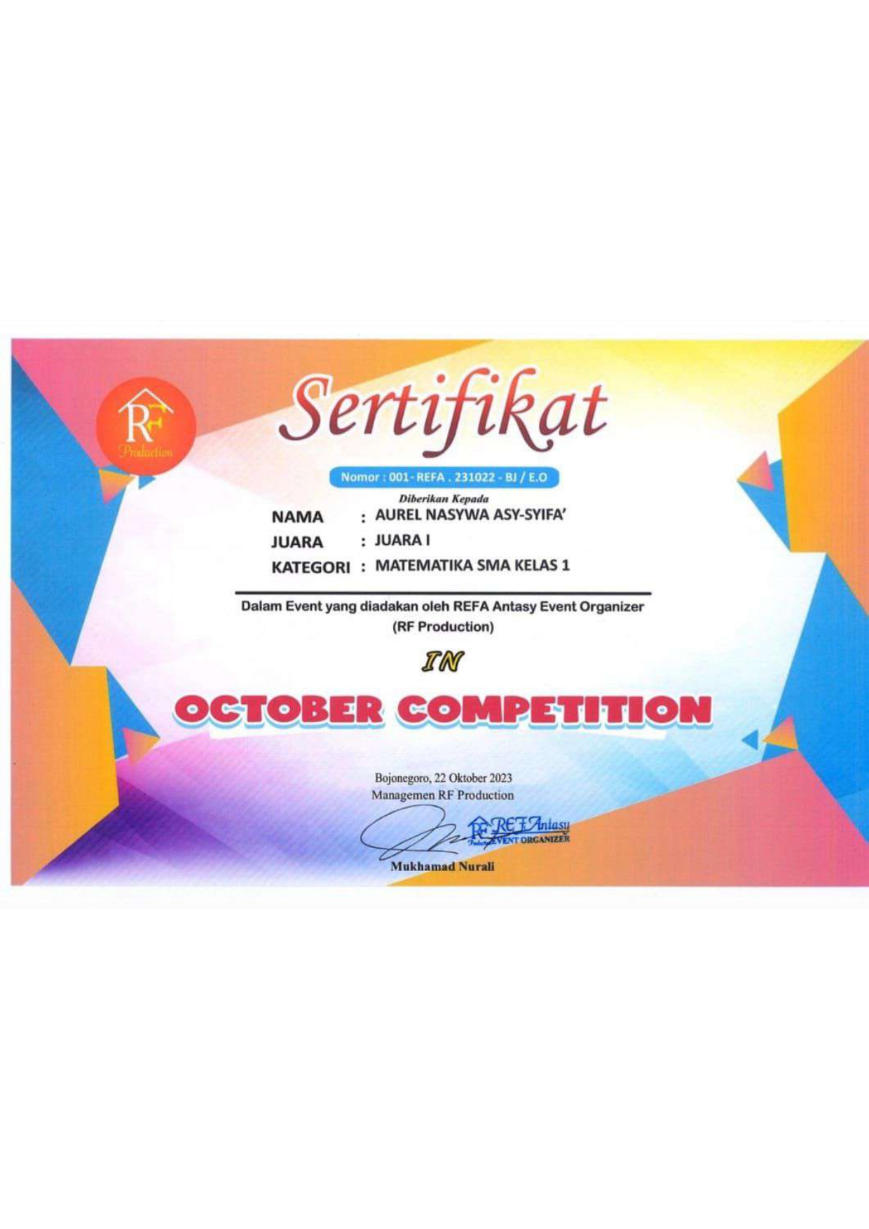 October Competition RF Production Matematika SMA tahun 2023