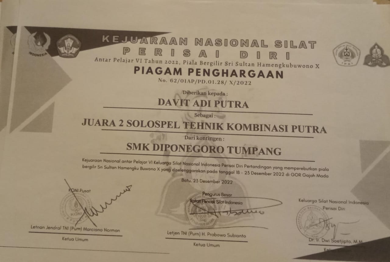 JUARA II SOLOSPEL TEHNIK KOMBINASI PUTRA KEJUARAAN NASIONAL ANTAR PELAJAR VI