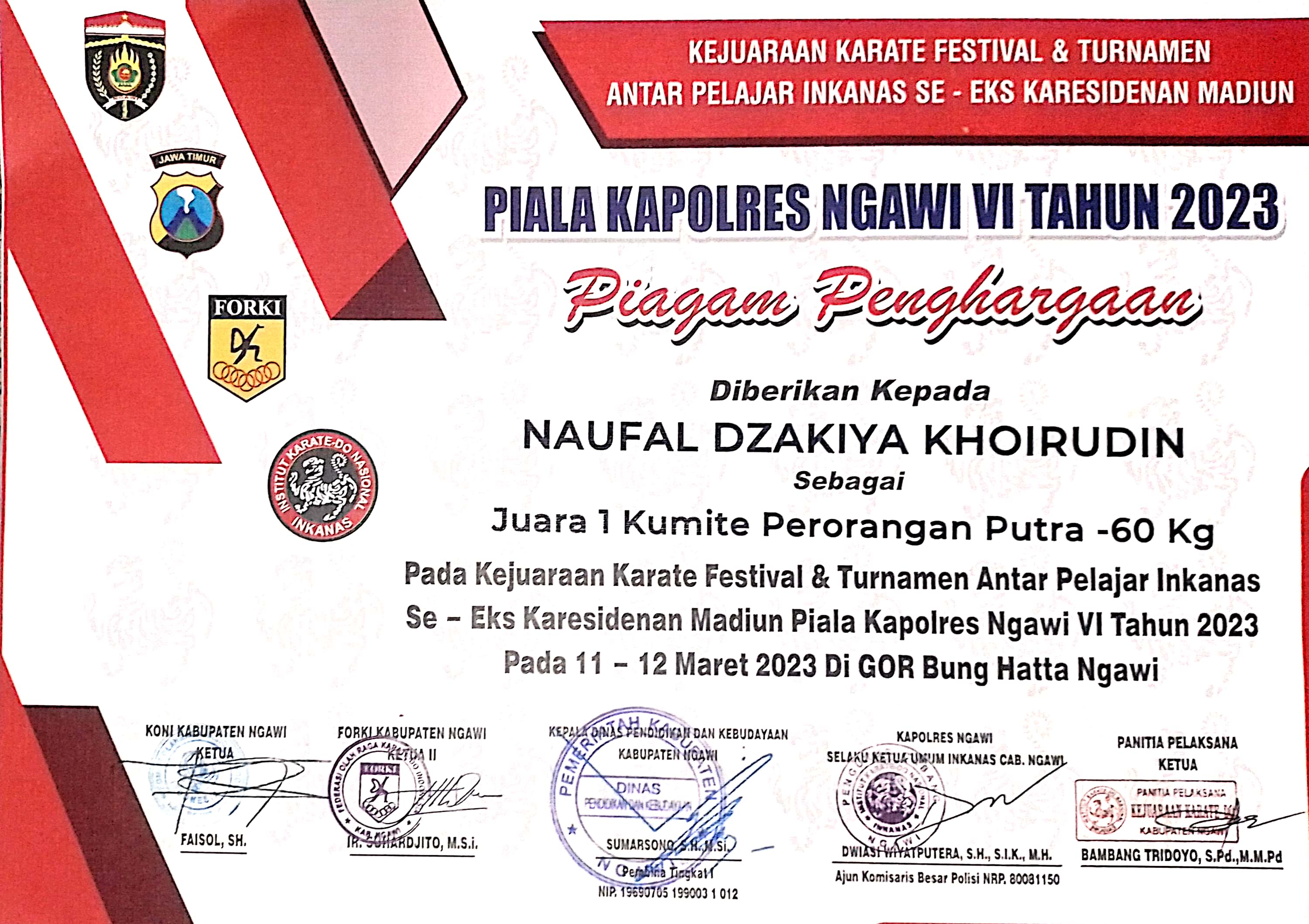 Kejuaraan Karate Festival & Turnamen Antar Pelajar Inkanas Se - Eks Karesidenan Madiun, Piala Kapolres Ngawi VI