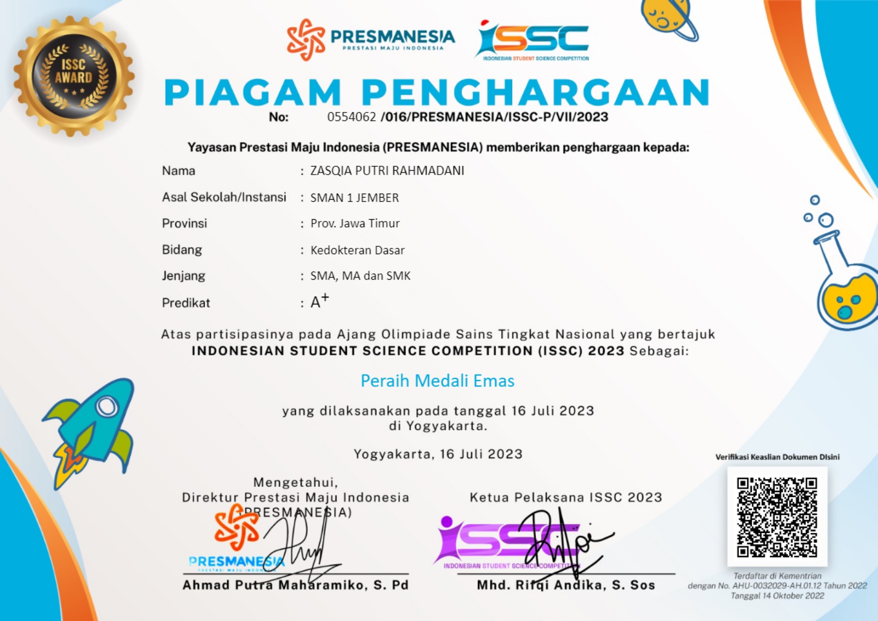 Indonesian Student Science Competition (ISSC) Bidang Kedokteran Dasar