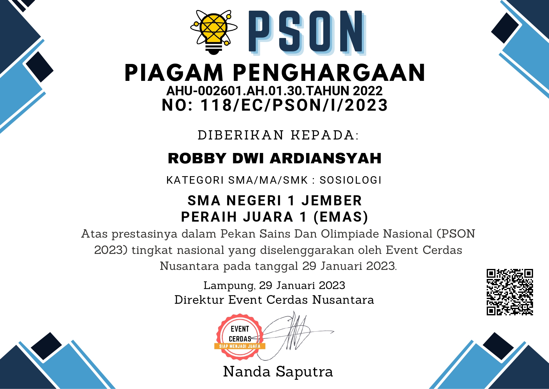 Pekan Sains dan Olimpiade Nasional (PSON) 2023 Kategori Sosiologi