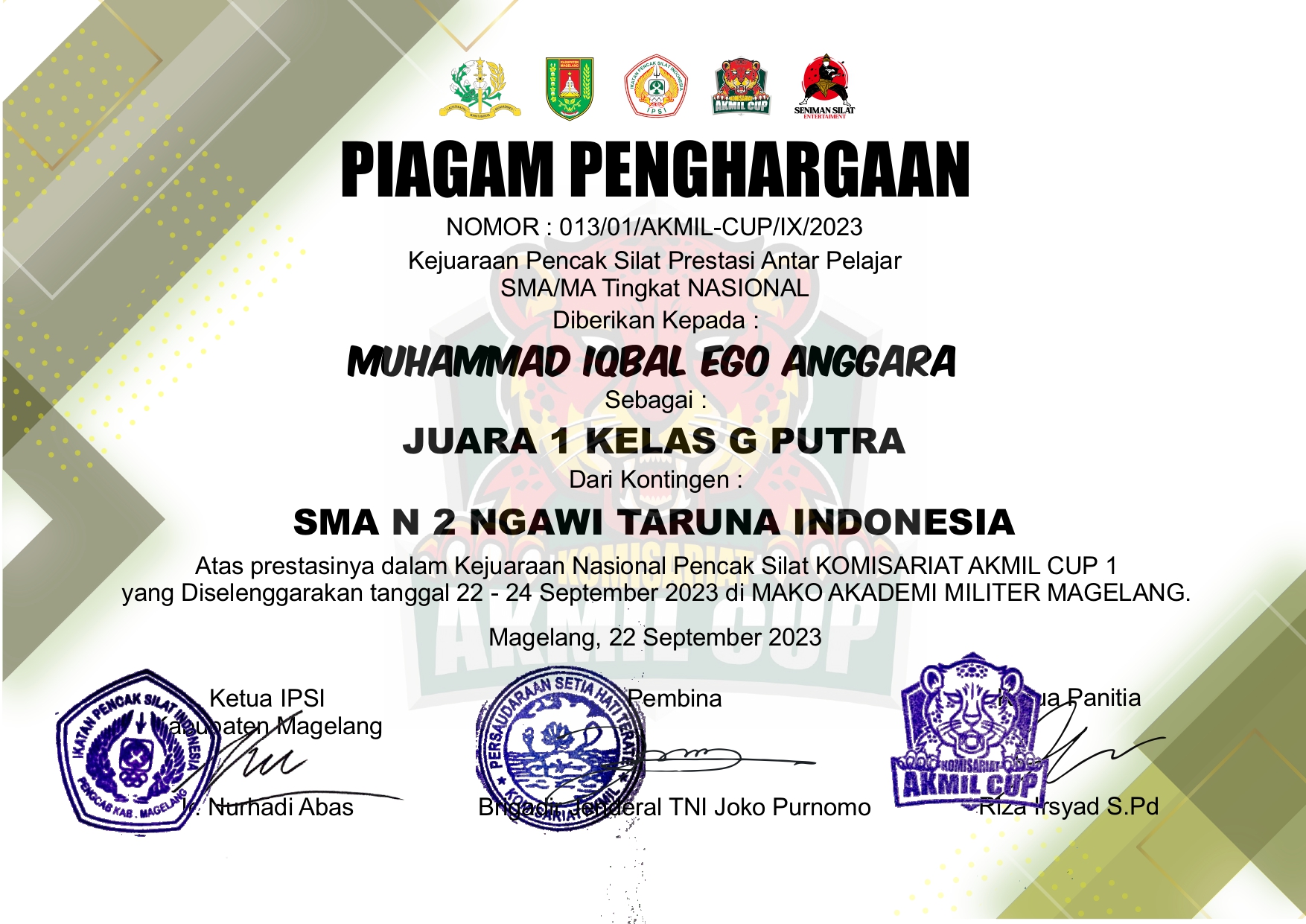 KEJUARAAN NASIONAL PENCAK SILAT KOMISARIAT AKMIL CUP 1