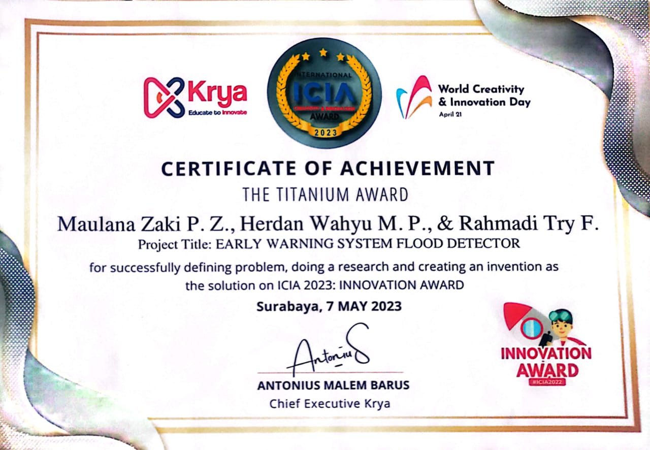 For successfully defining problem, doing a research and creating an invention as the solution on ICIA 2023 : INNOVATION AWARD