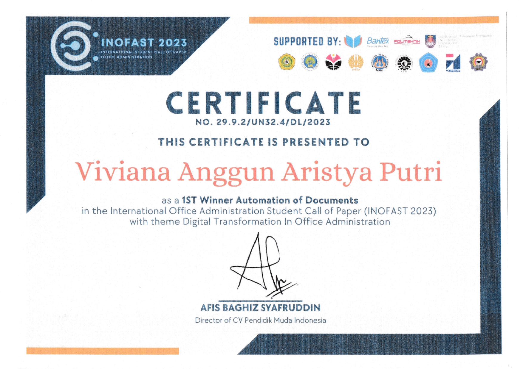 3_Sertifikat Internasional viviana anggun aristya putri  juara 1