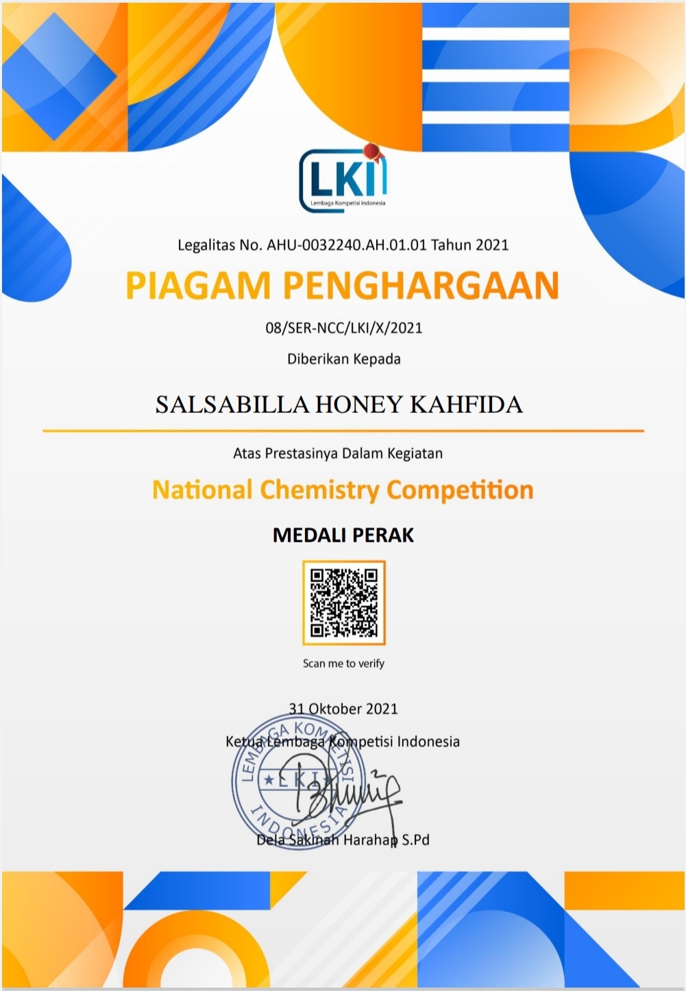 MEDALI PERAK NATIONAL CHEMISTRY COMPETITION