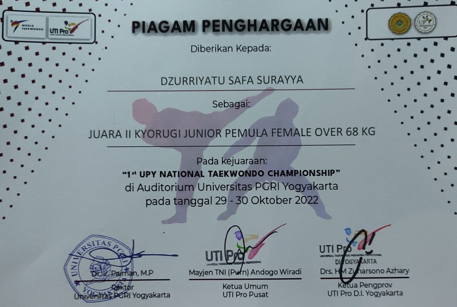 JUARA 2, 1st UPY NATIONAL TAEKWONDO CAMPIONSHIP UPY YOGYAKARTA