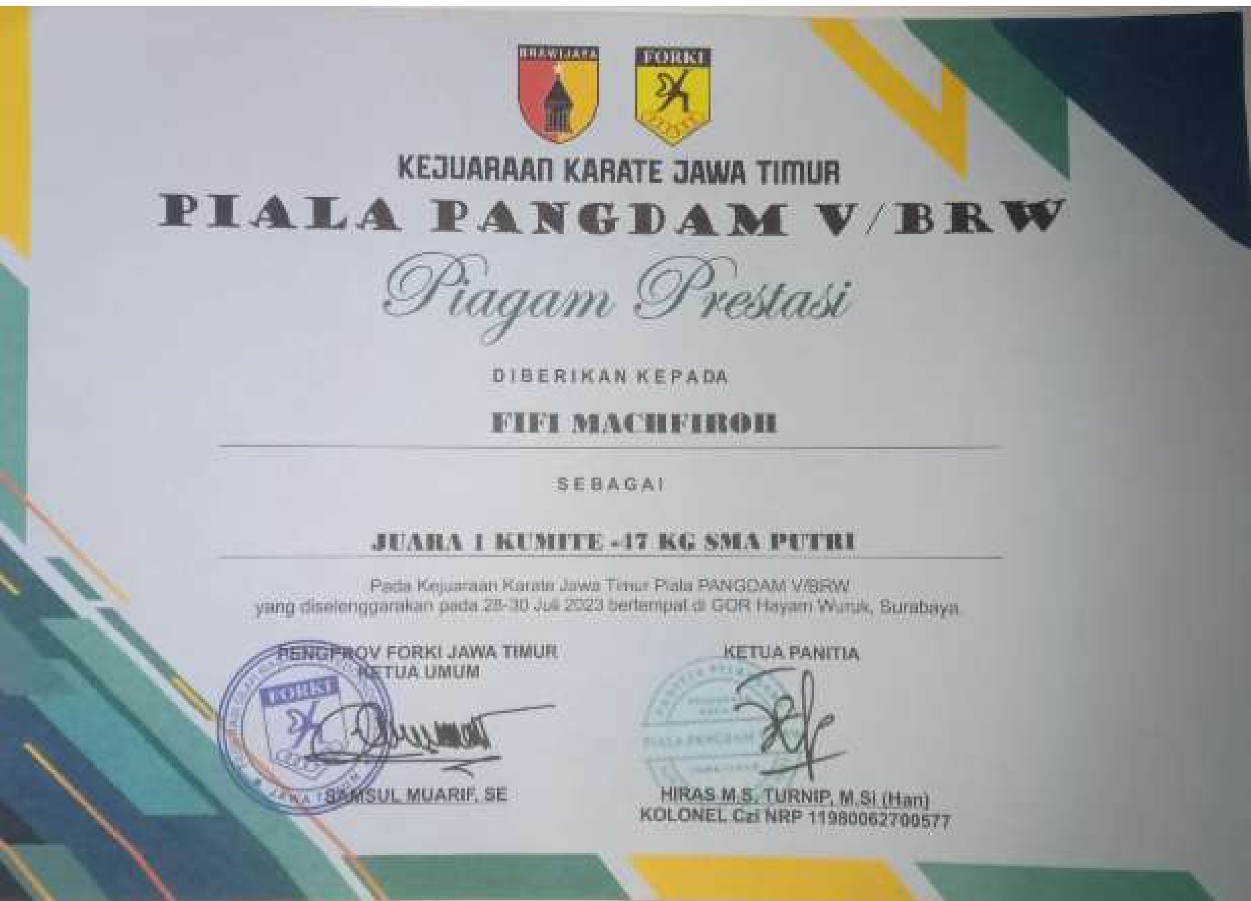 juara 1 kumite 17kg piala pangadam V/Brawijaya