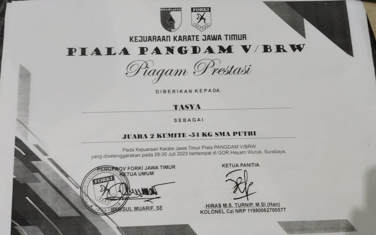 KEJUARAAN KARATE JAWA TIMUR PIALA PANGDAM V/BRW