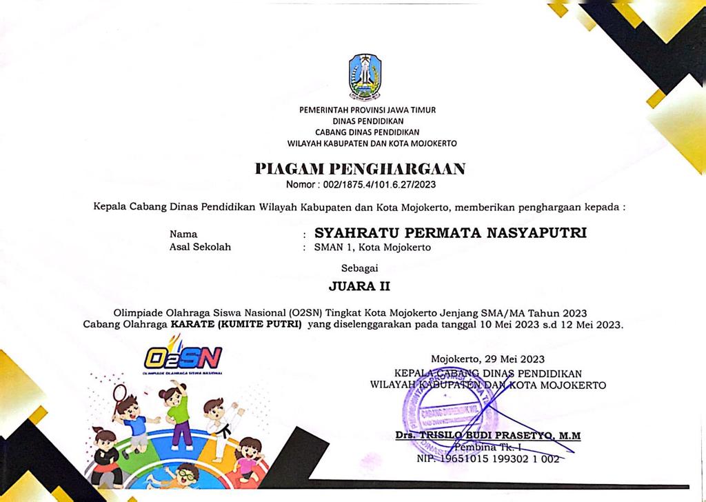 02SN Tingkat Kota Mojokerto Jenjang SMA/MA Tahun 2023 Cabang Olahraga KARATE (KUMITE PUTRI)