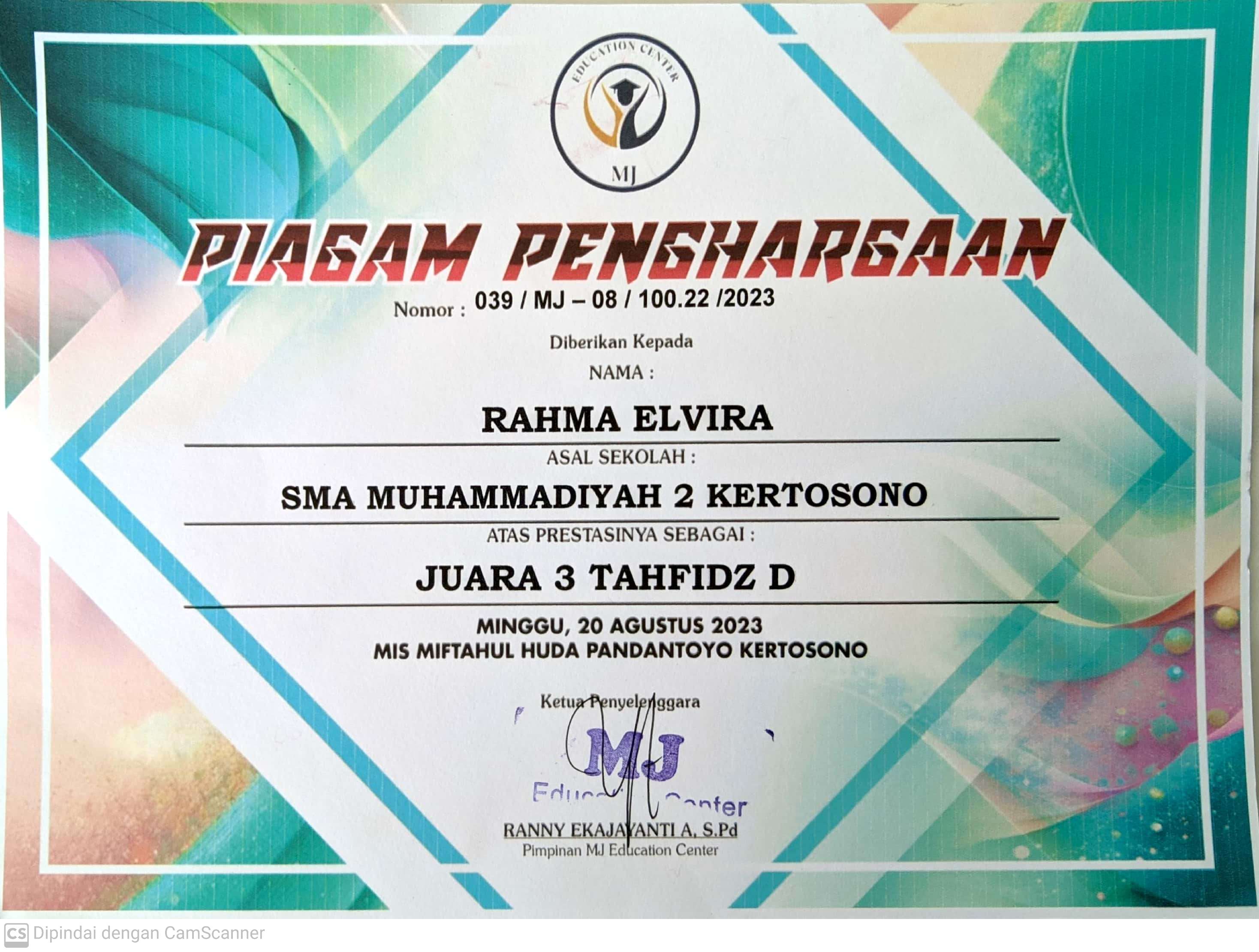 Juara 3 Lomba Tahfidz Kategori D