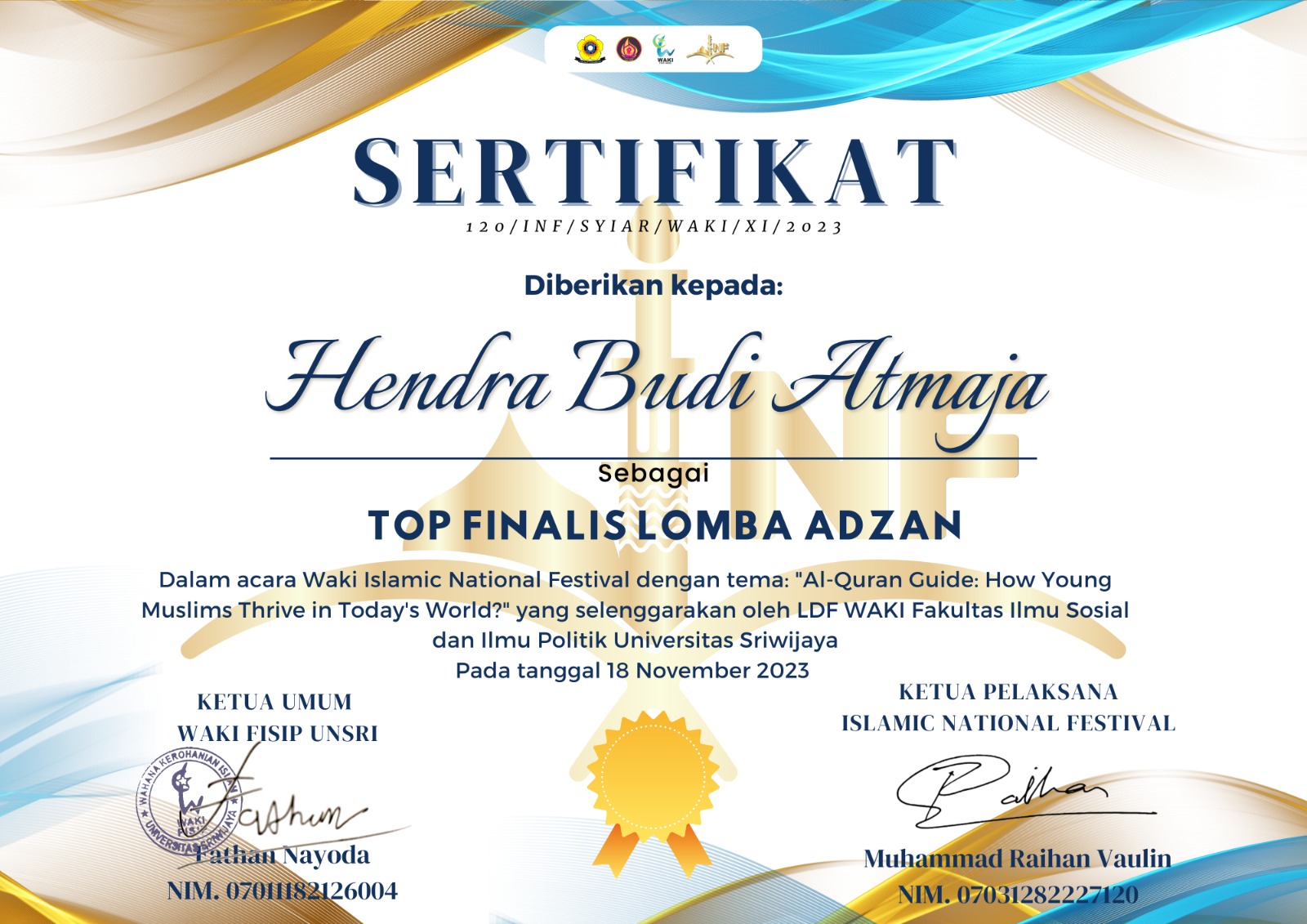 TOP FINALIS LOMBA ADZAN ACARA WAKI ISLAMIC NATIONAL FESTIVAL 