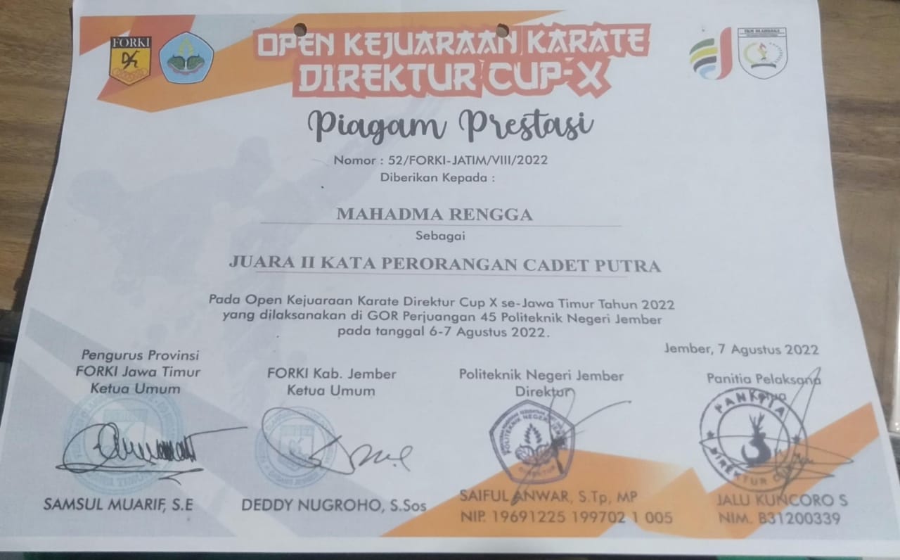 JUARA II KATA PERORANGAN CADET PUTRA