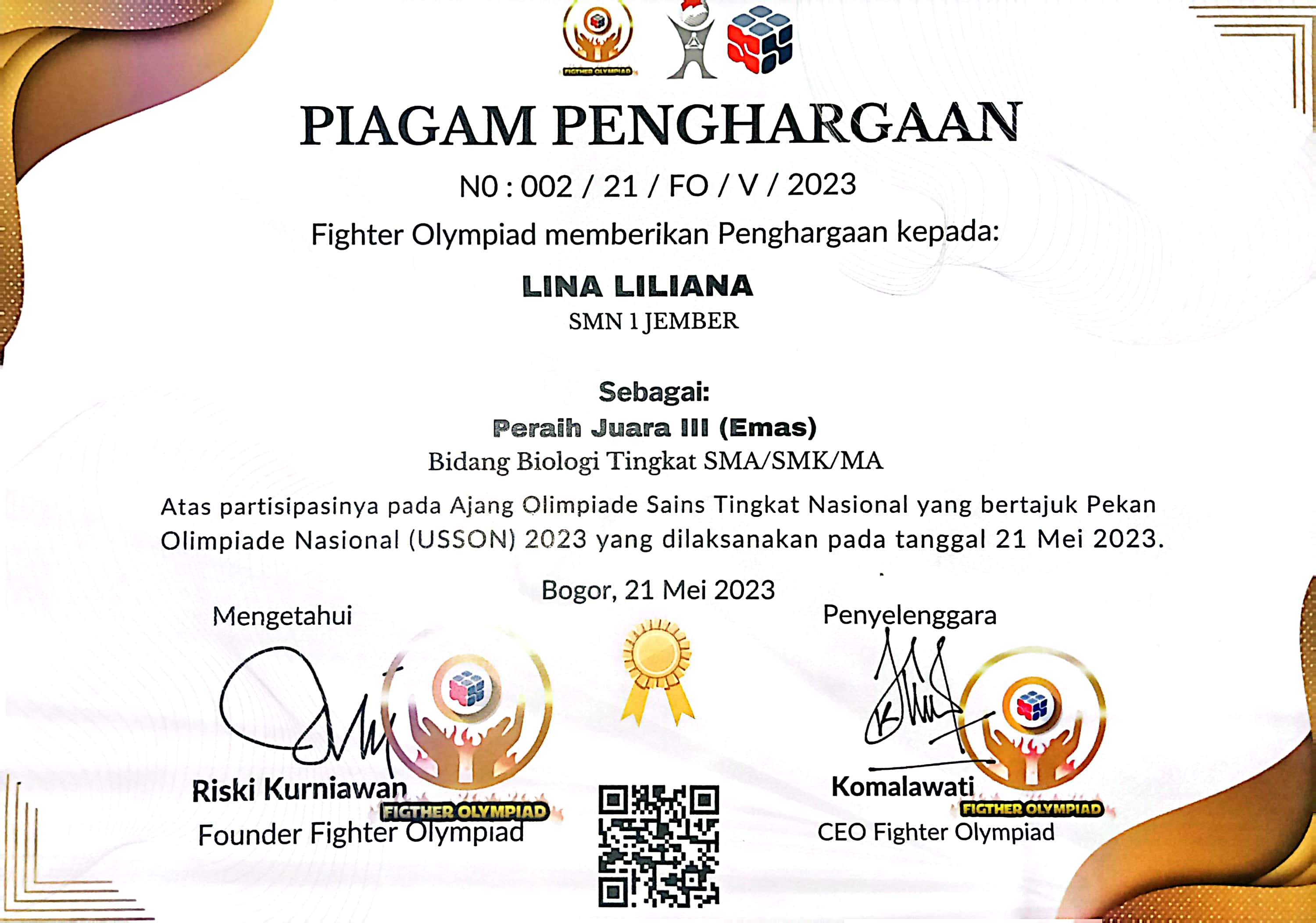 PEKAN OLIMPIADE NASIONAL (USSON) Bidang Biologi Tingkat SMA/SMK/MA