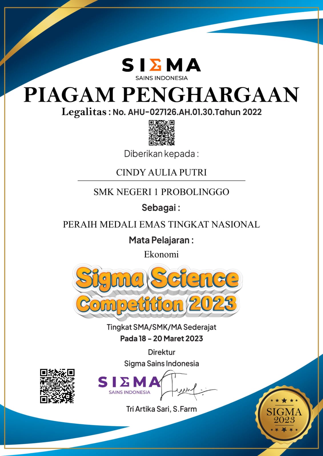 Sigma Science Competition Tingkat SMA Sederajat, Mata Pelajaran Ekonomi