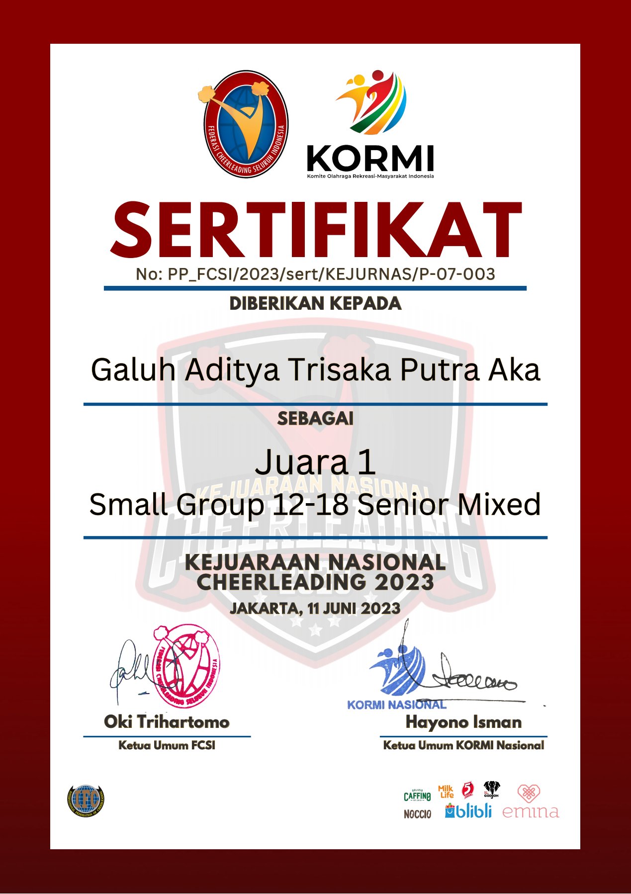 Small Group 12-18 Senior Mixed - Kejuaraan Nasional Cheerleading 2023 