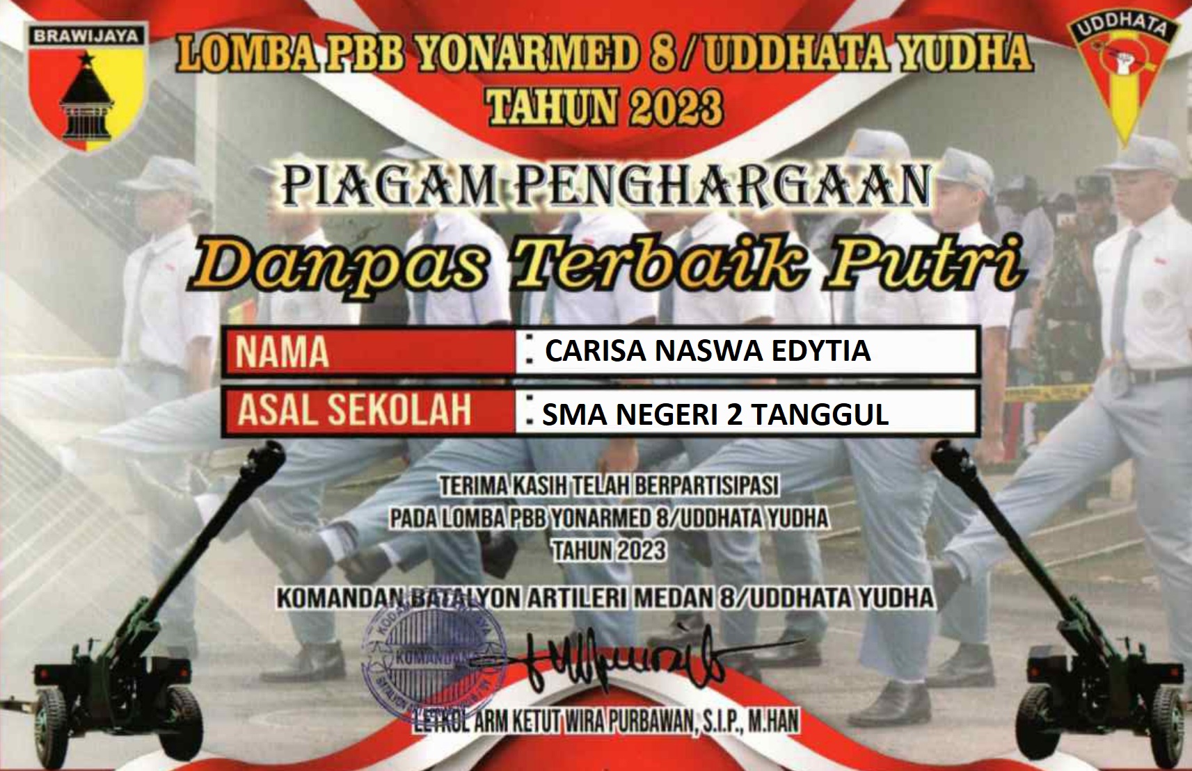 Lomba PBB Yonarmed 8/ Uddahata Yudha Kabupaten Jember sebagai danton putri terbaik