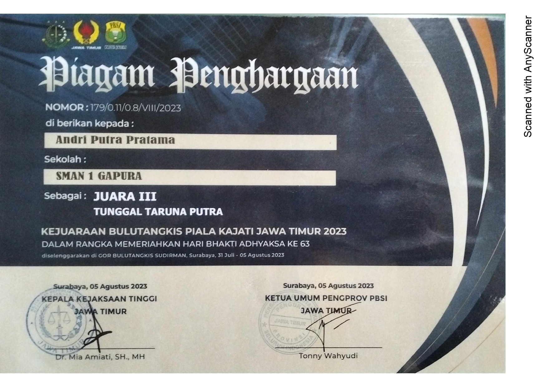 Kejuaraan Bulutangkis Piala Kajati Jawa Timur 2023