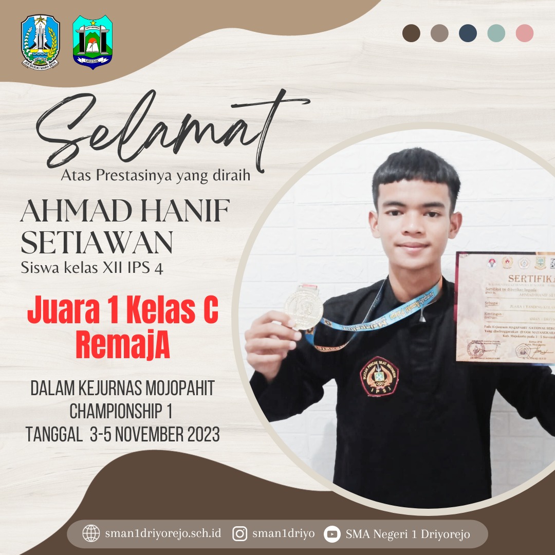 Juara 1 Tanding Kelas C Remaja Putra - Kejurnas Mojopahit National Heroes Competition 1 2023