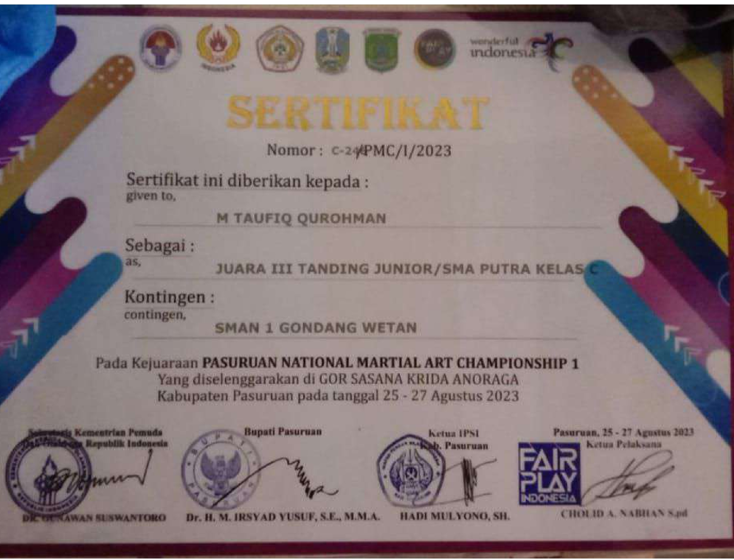 juara 3 tanding junior SMA putra kelas c