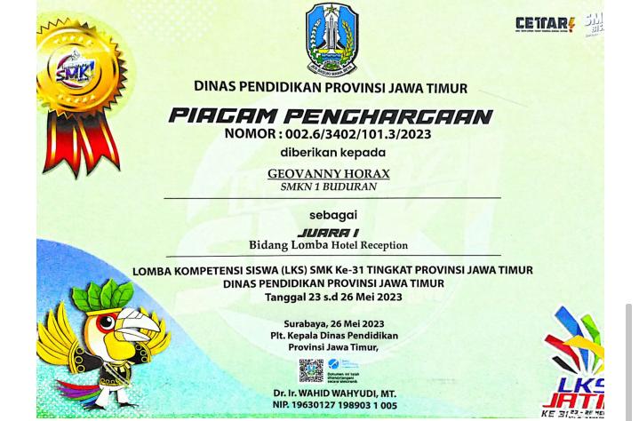 LKS SMK KE-31 TINGKAT PROVINSI JAWA TIMUR BIDANG HOTEL RECEPTIONS