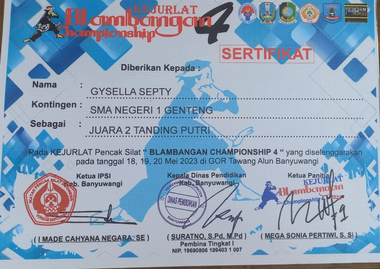 JUARA 2 TANDING PUTRI KERJULAT PENCAK SILAT BLAMBANGAN 4 CHAMPIONSHIP