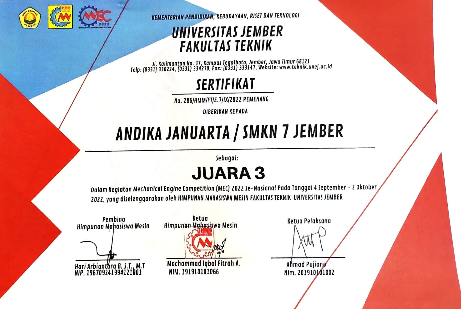 Mechanical Engine Competition (MEC) 2022 