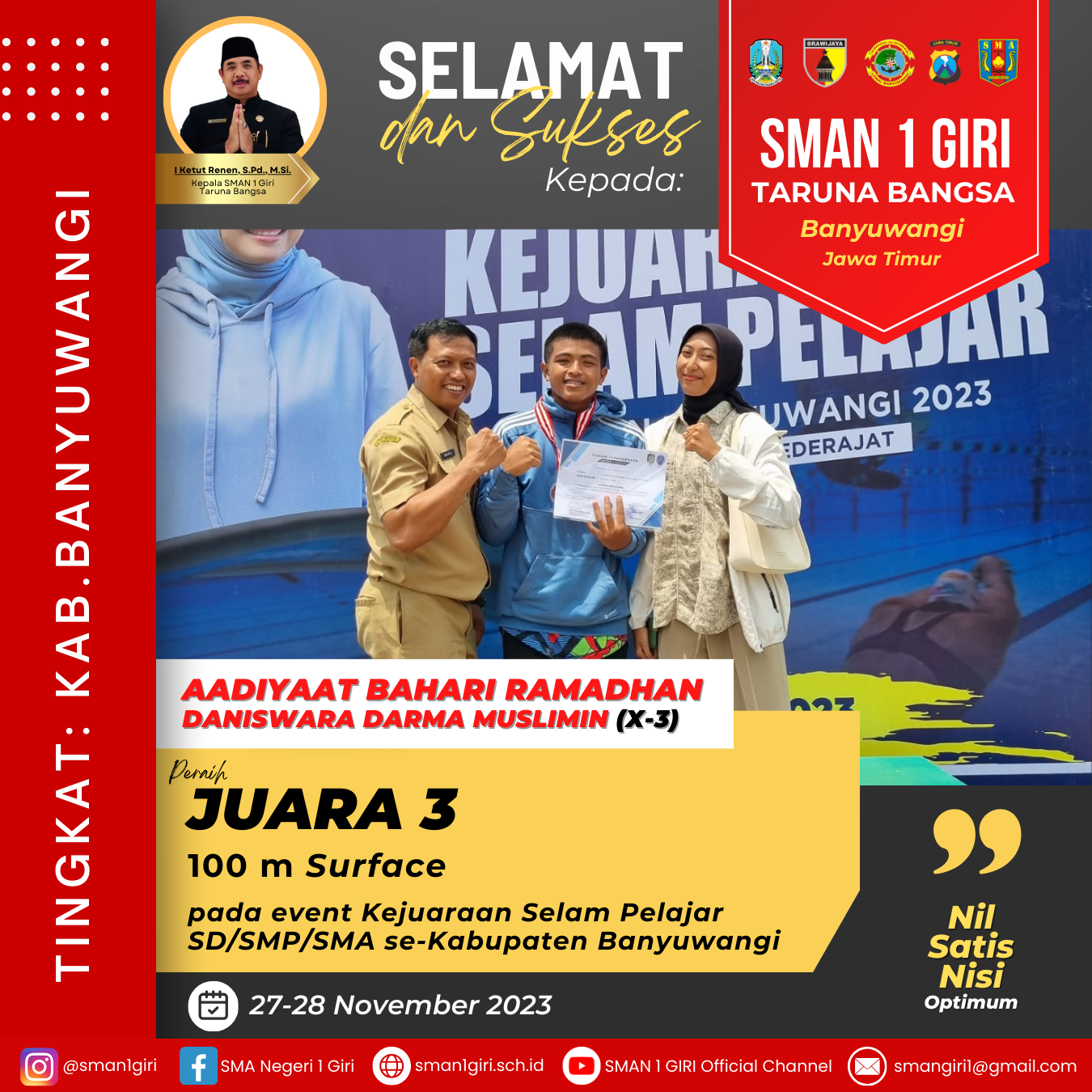 Surface 100 m Kejuaraan Selam Pelajar SD/SMP/SMA se Kabupaten Banyuwangi