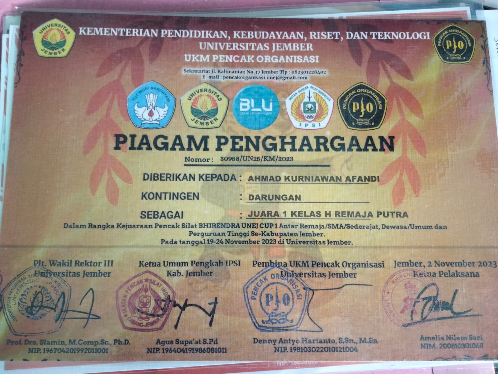 kejuaaraan pencak silat bhirendra unej cup 1