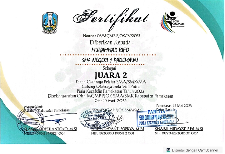 JUARA 2 BOLA VOLI PUTRA PEKAN OLAHRAGA PELAJAR 