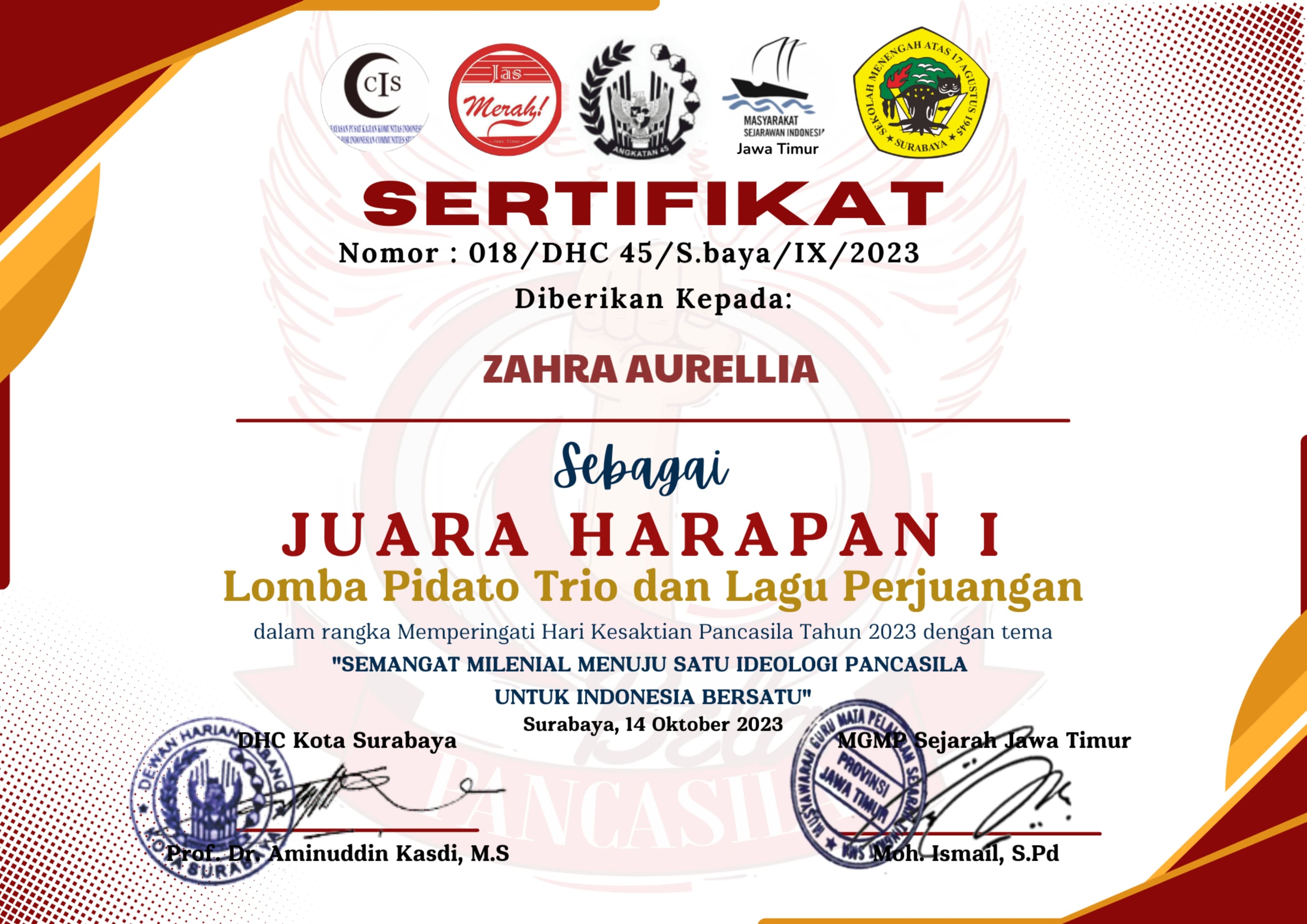 LOMBA PIDATO TRIO DAN LAGU PERJUANGAN MEMPERINGATI HARI KESAKTIAN PANCASILA