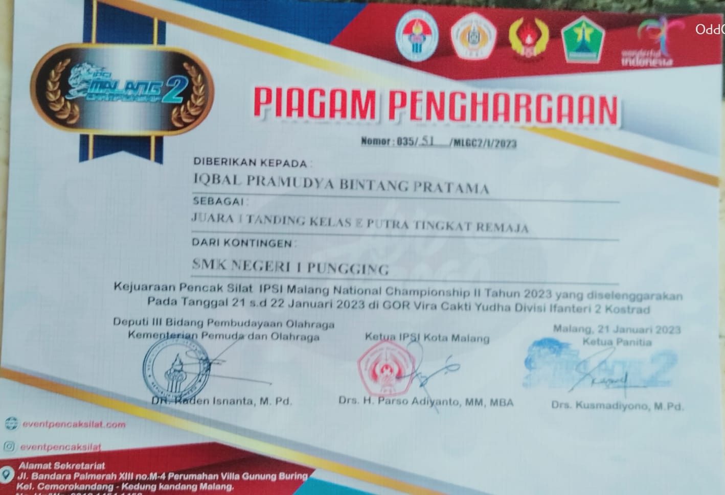 Kejuaraan Pencak Silat IPSI Malang National Championship II Tahun 2023