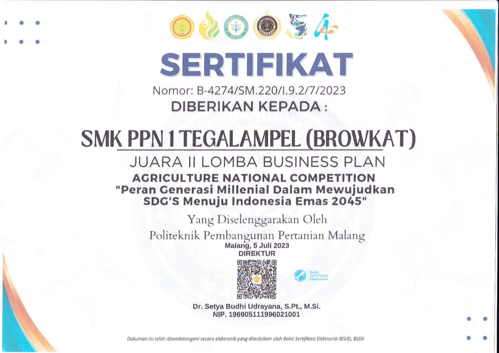 Juara 2 Lomba Business Plan Agriculture National Competition \