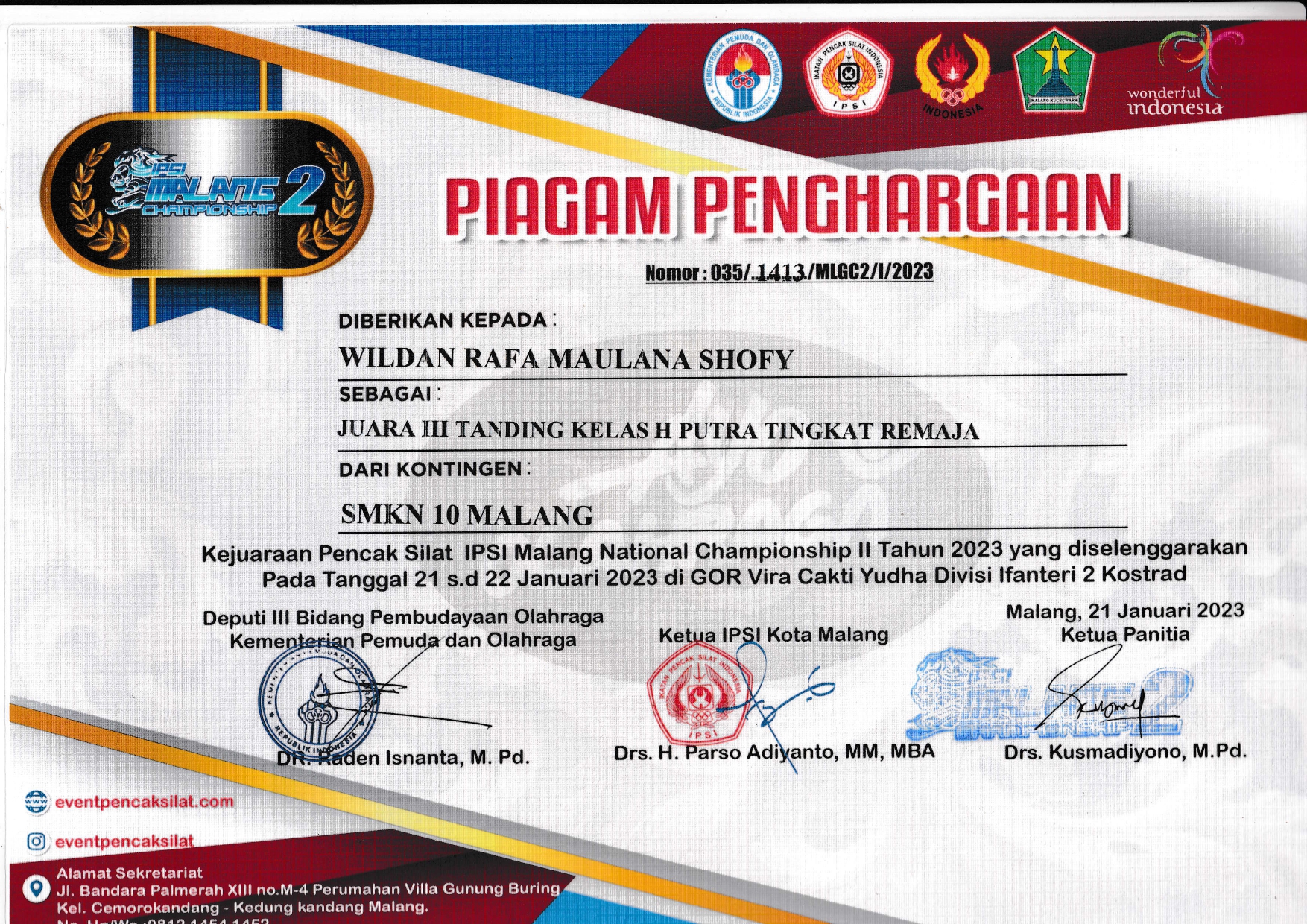 Pencak Silat Kelas H Putra tingkat Remaja