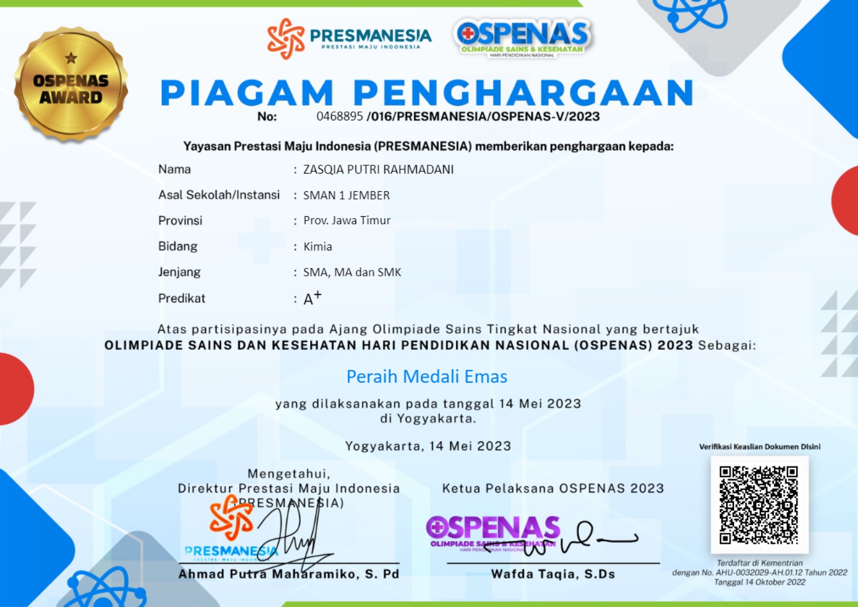 Olimpiade Sains dan Kesehatan Hari Pendidikan Nasional (OSPENAS) 2023 bidang Kimia