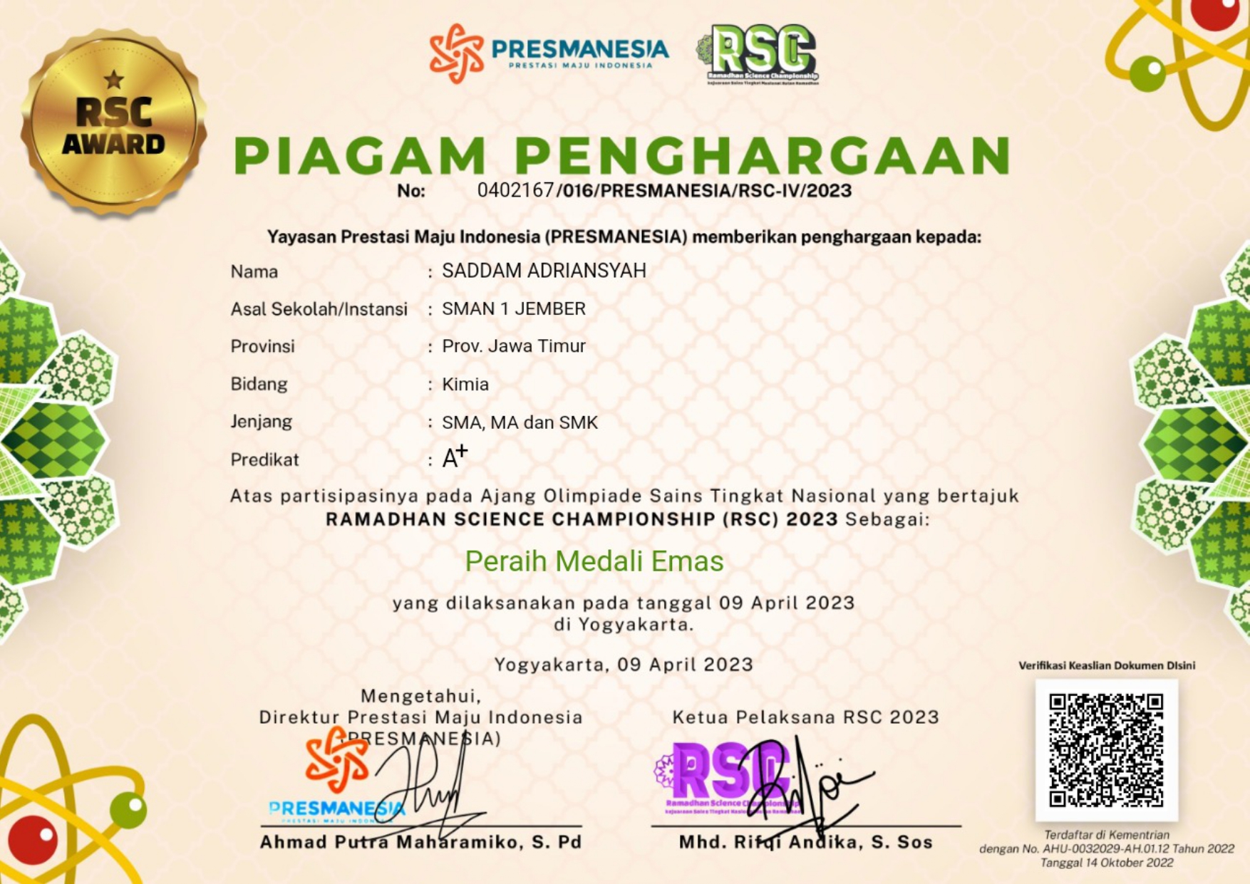 Ramadhan Science Championship (RSC) 2023 Bidang Kimia