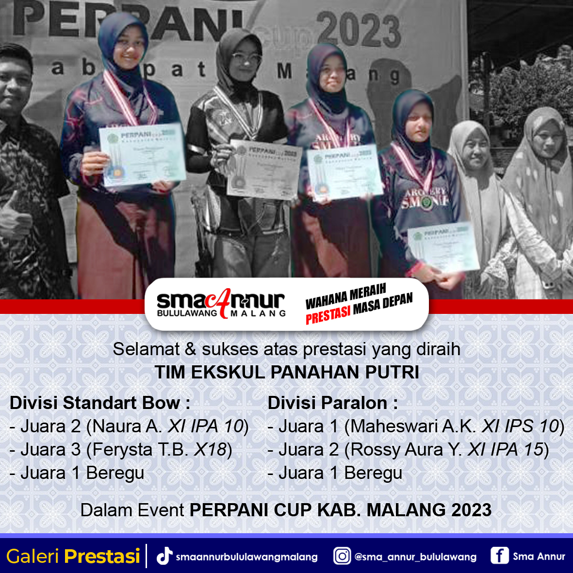 JUARA 1 TOTAL BEREGU STANDART BOW SMA PUTRI JARAK 30 METER