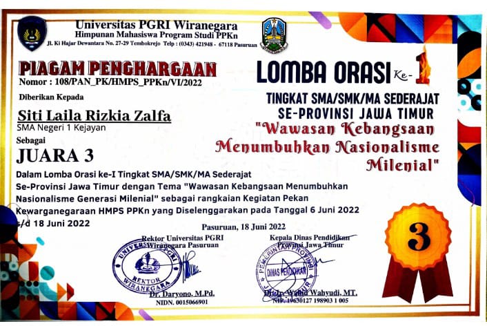 JUARA 3 ORASI TINGKAT SMA/SMK/MA SE-JAWA TIMUR TAHUN 2022