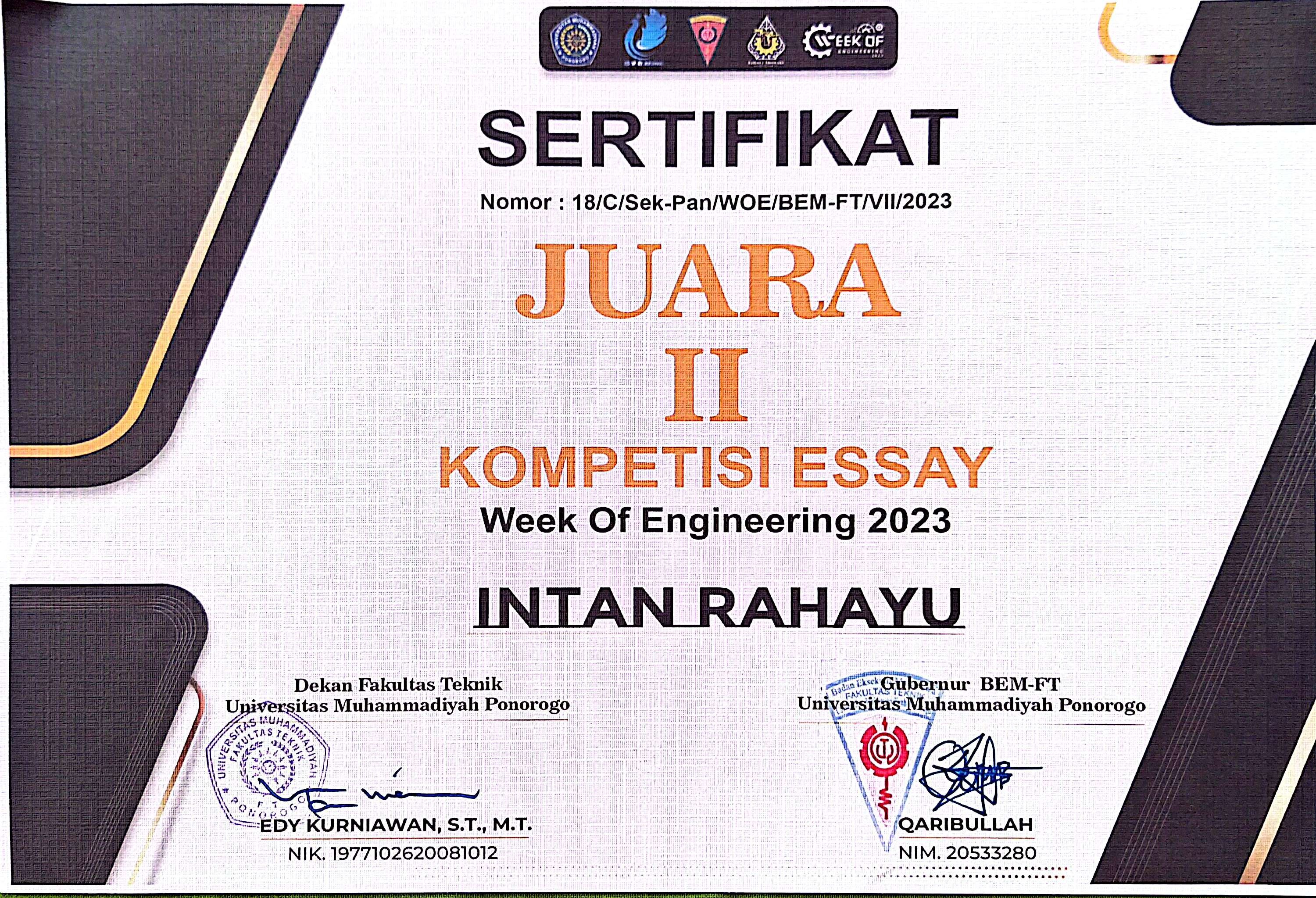 Lomba Menulis Essay di Event Week Of Engineering