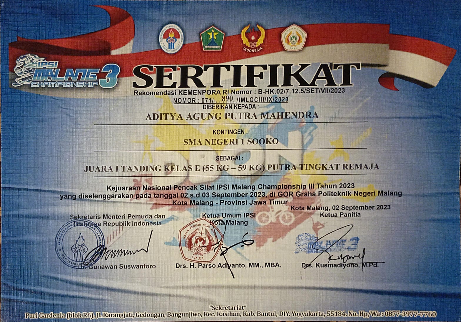 KEJUARAAN NASIONAL PENCAK SILAT TANDING KELAS E 55KG-59KG PUTRA TINGKAT REMAJA