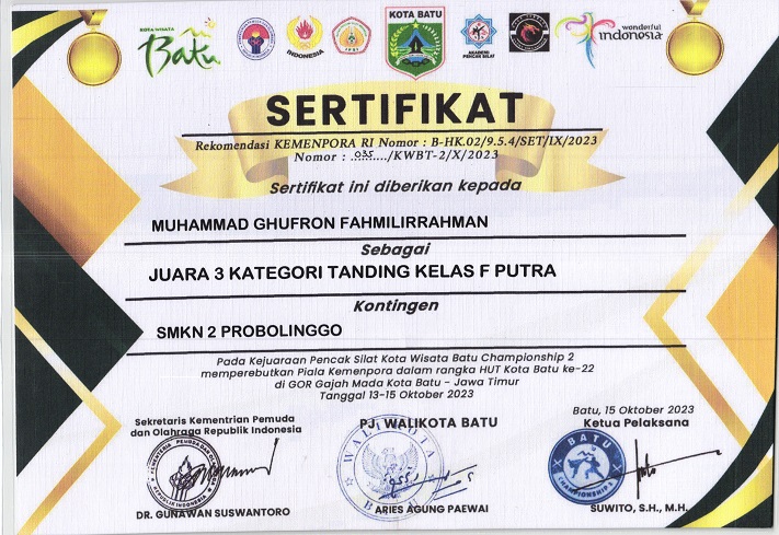 Kejuaraan Pencak Silat Kota Wisata Batu Championship 2 Piala Kemenpora Dalam Rangka HUT Kota Batu Ke-22 Ketergori Tanding Kelas F Putra