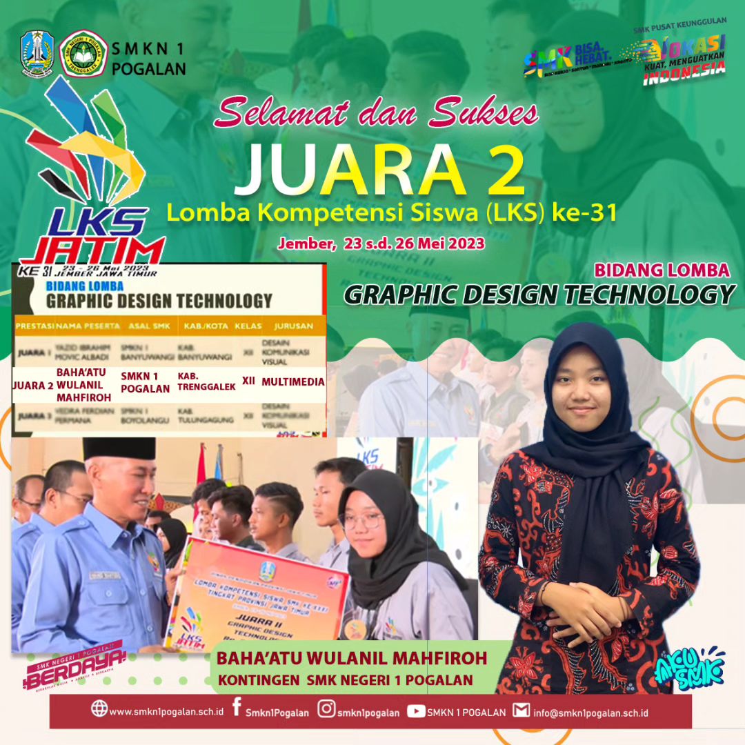 Juara 2 LKS Tingkat Provinsi Jawa Timur tahun 2023 Bidang Lomba Grapich Design Technology