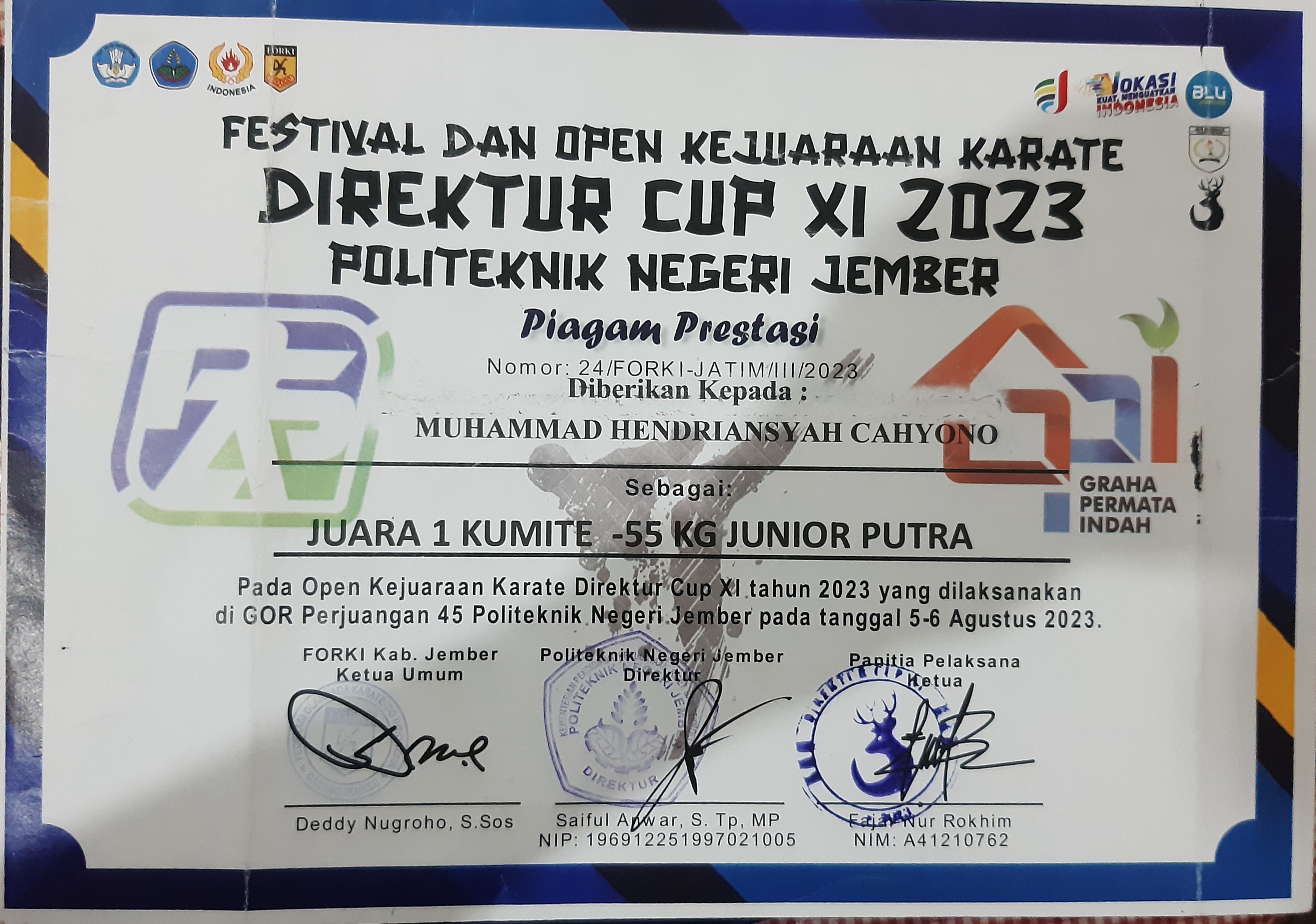 Direktur cup XI 2023, Kumite -55kg junior putra