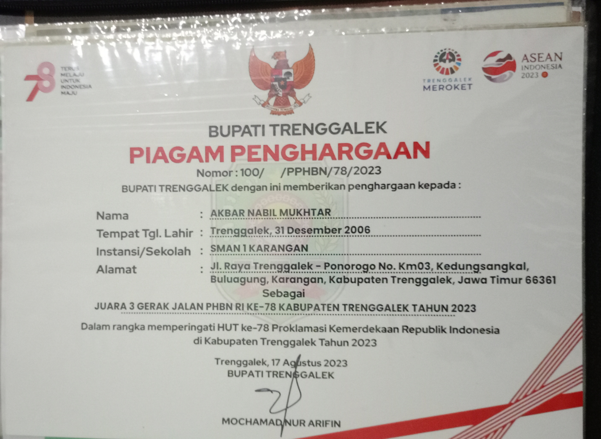 Lomba Gerak Jalan PHBN RI Ke 78 Kabupaten Trenggalek 2023