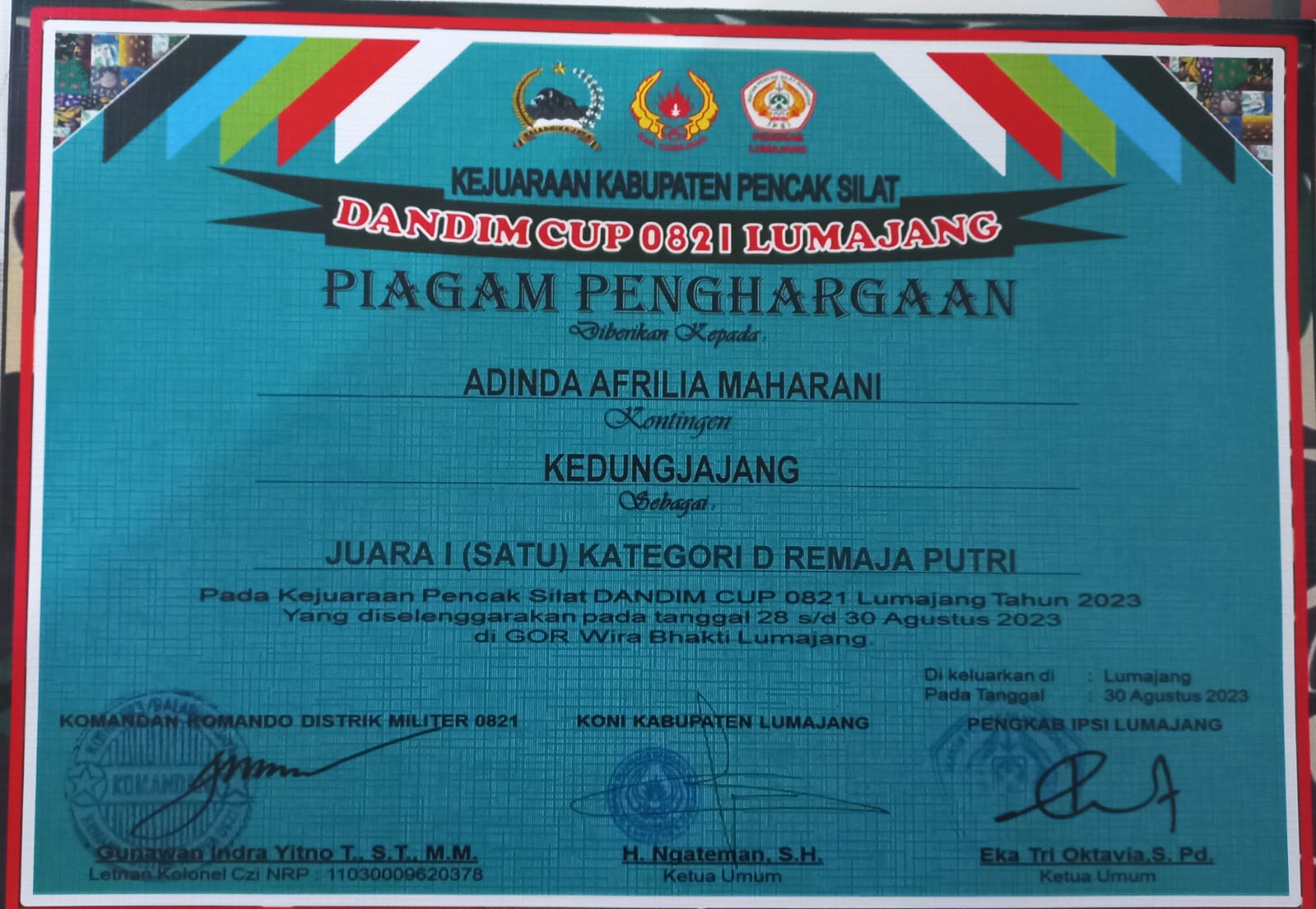 Kategori D Remaja Putri Kejuaraan Pencak Silat DANDIM CUP 0821 Kabupaten Lumajang Tahun 2023