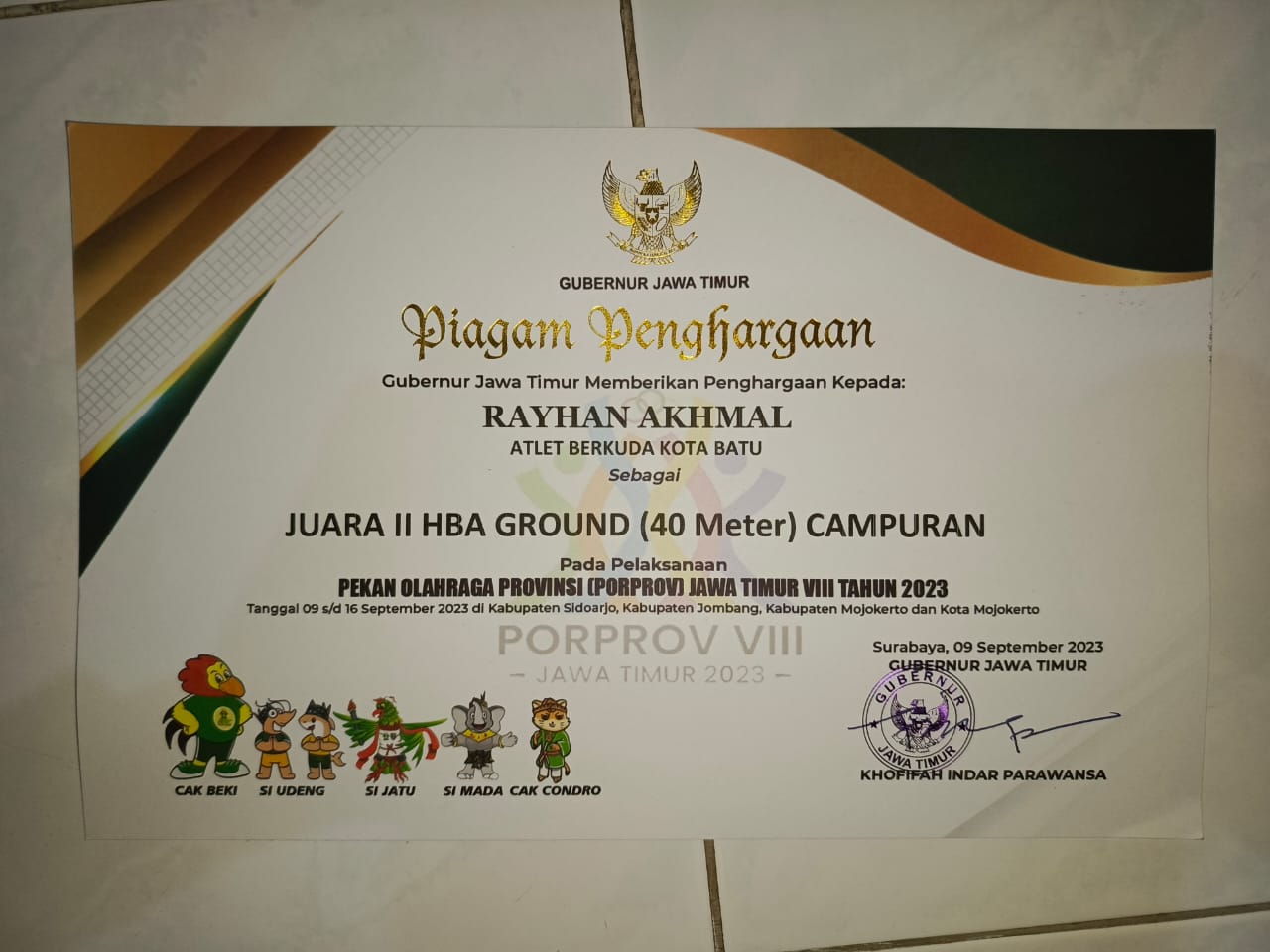 Juara II HBA Ground ( 40 meter ) campuran PORPROV JATIM