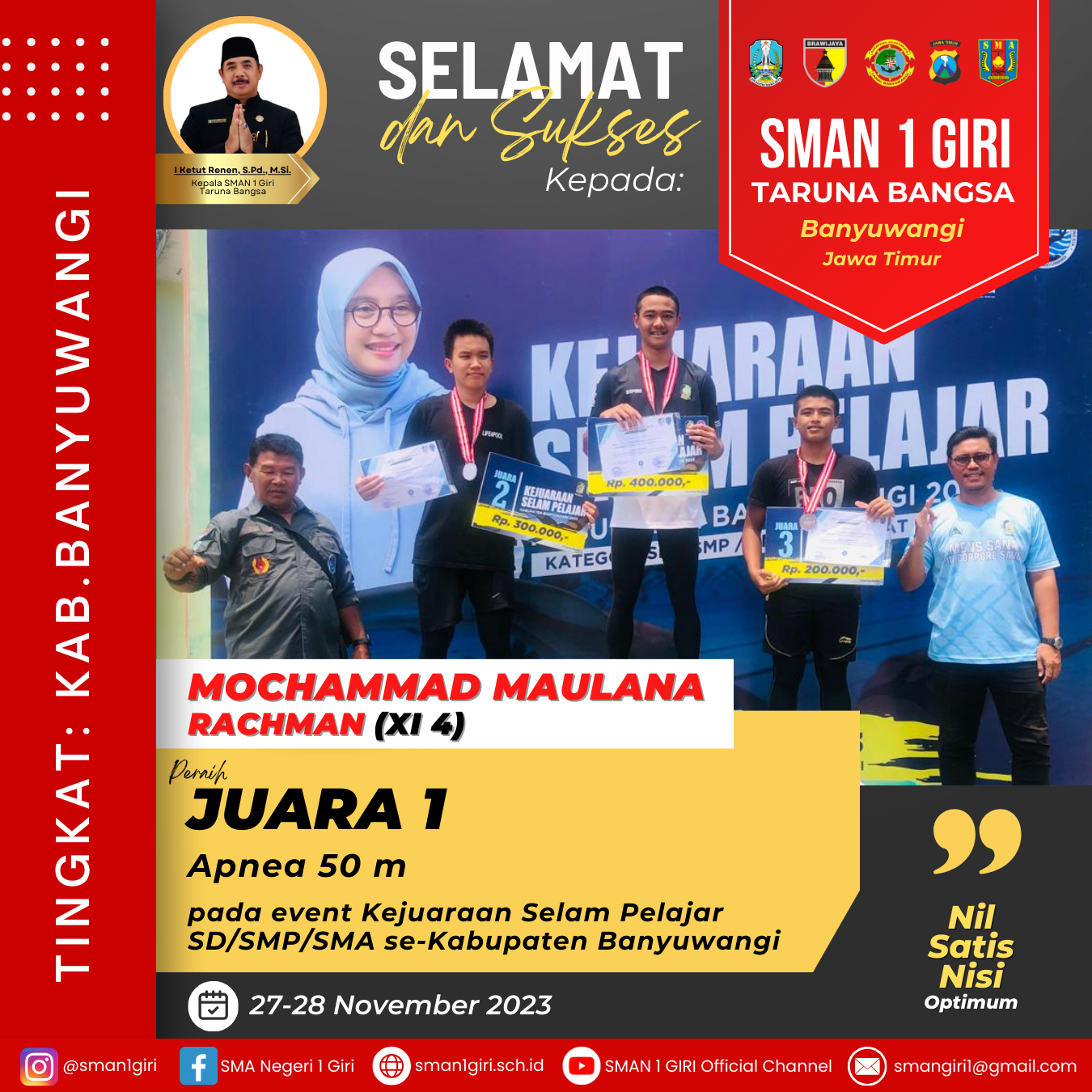 Apnea 50 m Kejuaraan Selam Pelajar SD/SMP/SMA se Kabupaten Banyuwangi